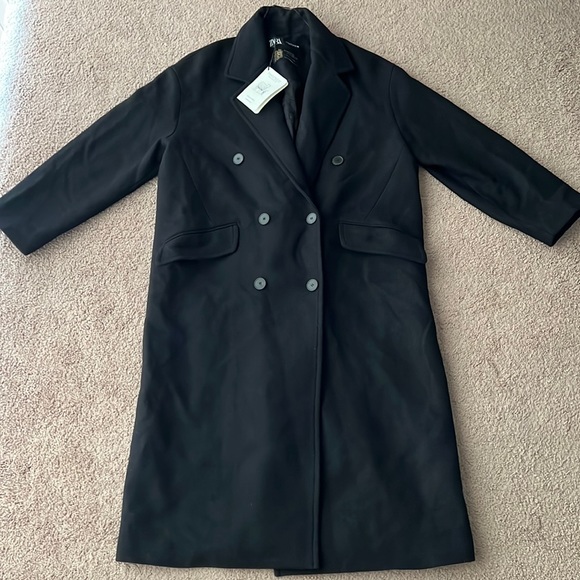 Zara Jackets & Coats Nwt Zara Double Breasted Black Wool Manteco